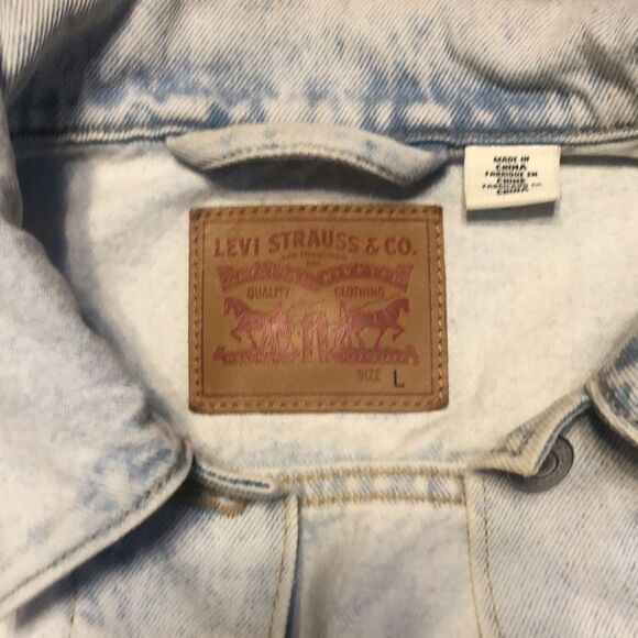 UPCYCLED LEVI’S LIGHT BLUE DENIM JEANS TRUCKER JACKET СТИЛЬ SIZE L - Picture 6 of 9